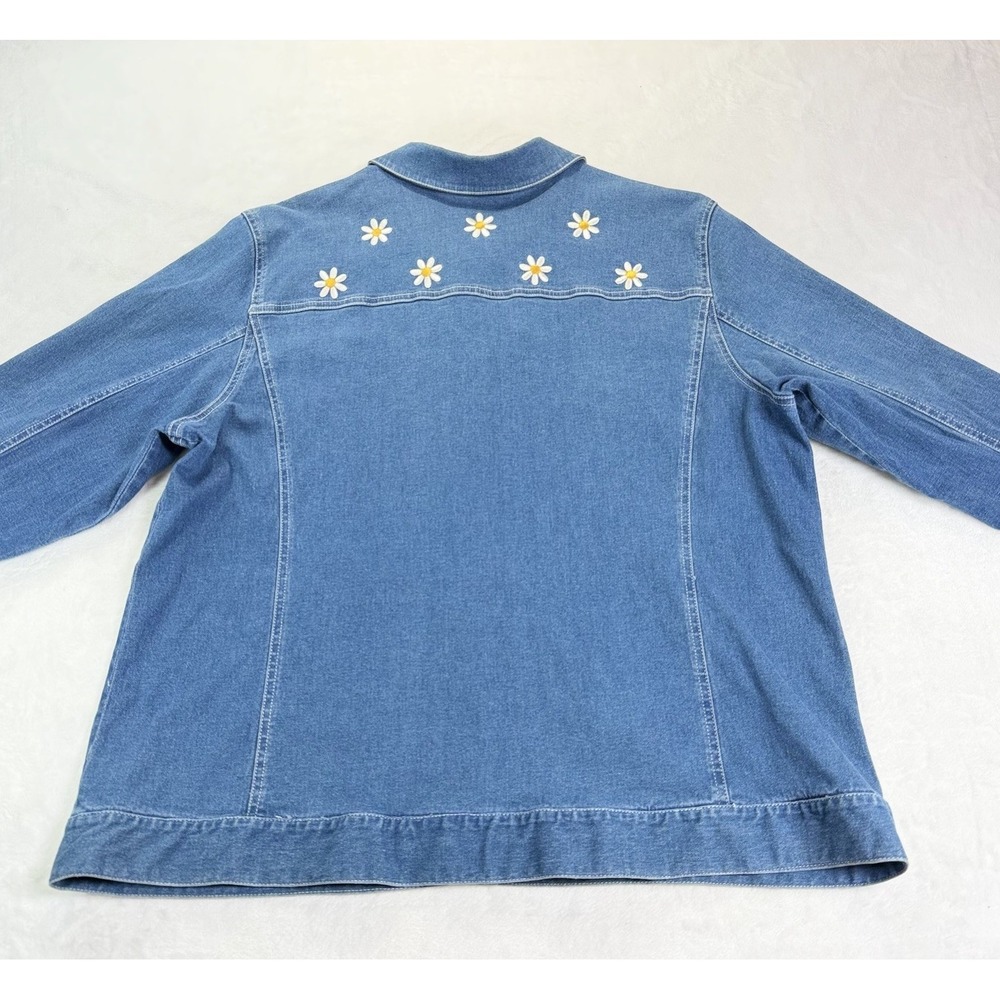Bob Mackie Wearable Art Jacket Shacket XL Denim Embroidered Flower Daisy Hippie - Picture 10 of 11